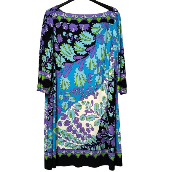 Dressbarn Boatneck Dress 3/4 Sleeves Bright Print Stretch Women's Size 20W - Picture 2 of 7